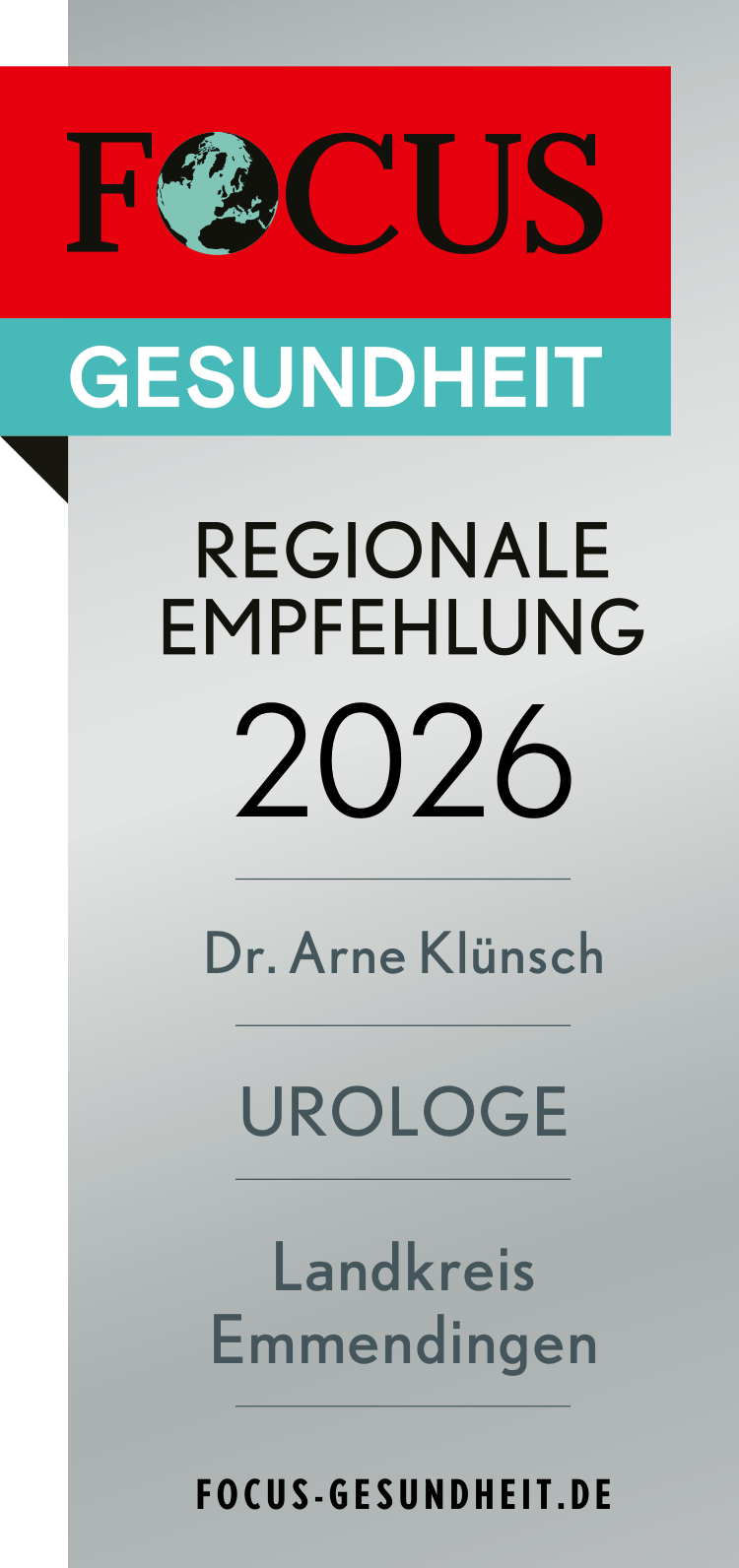 FOCUS-Siegel für empfohlener Urologe 2026